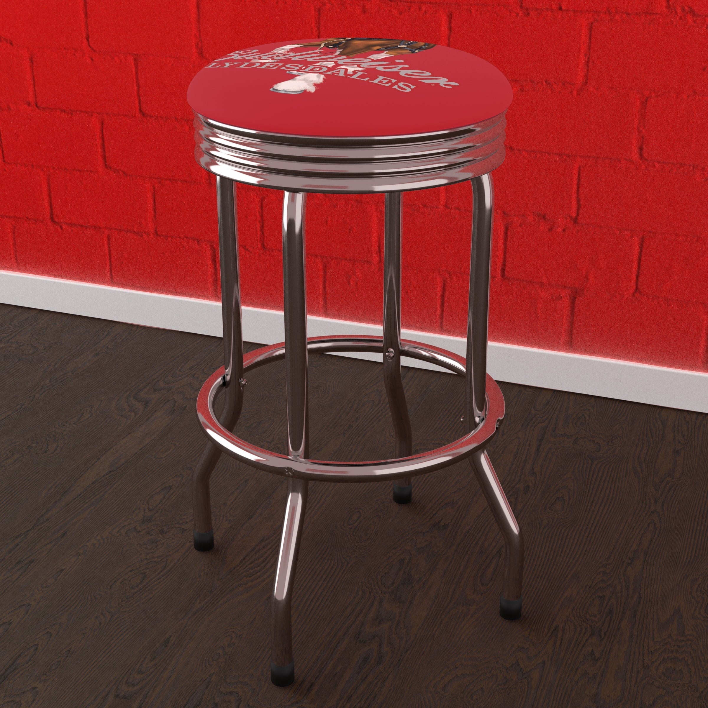 Ribbed Budweiser Clydesdale Chrome Gameroom Red Trademark Barstool