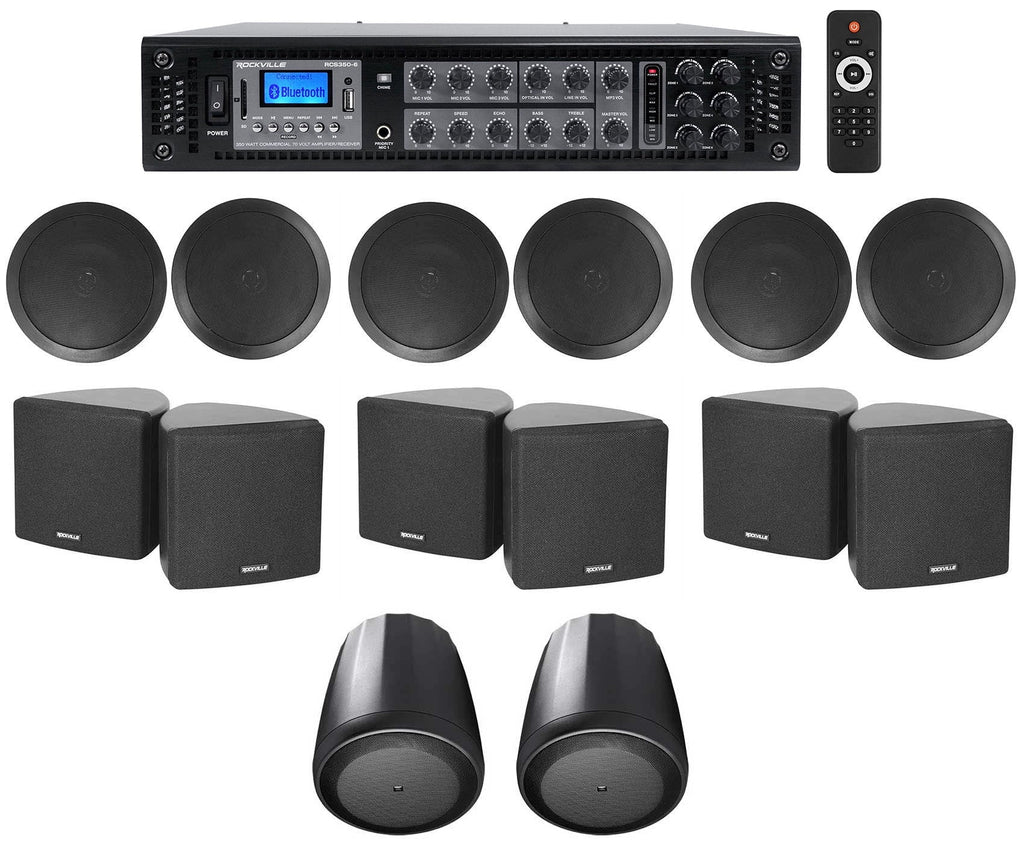 Audio Receiver+(6) Cube+(2) Speakers Pendant+Ceiling 3.5" JBL Home Black 6-Zone
