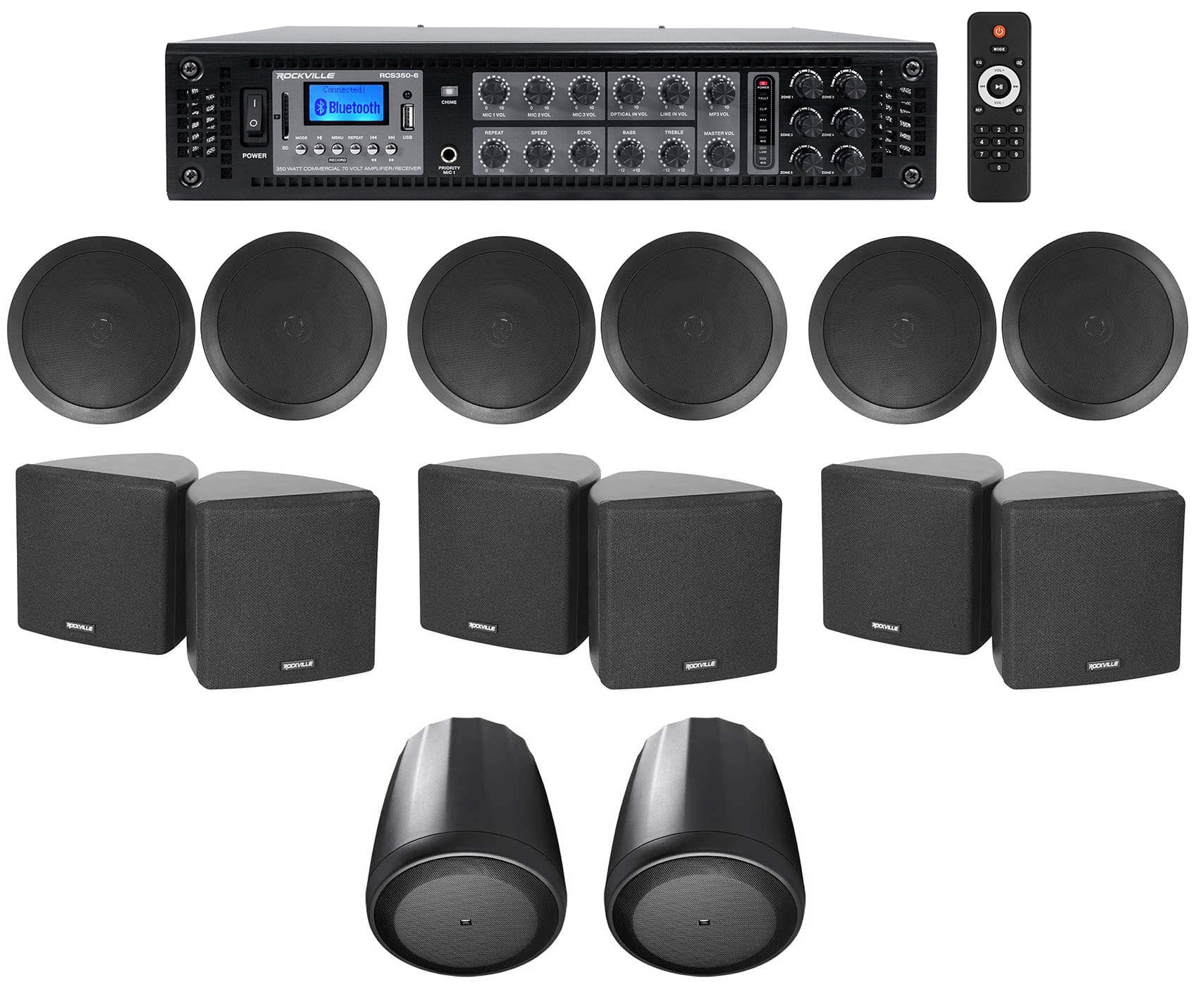 Audio Receiver+(6) Cube+(2) Speakers Pendant+Ceiling 3.5" JBL Home Black 6-Zone