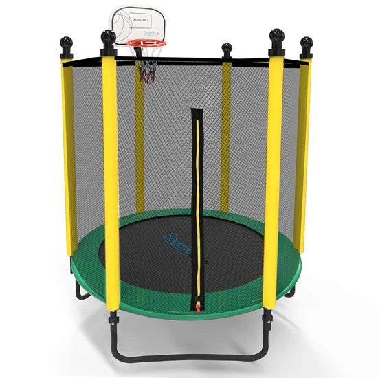 10FT Enclosure Trampoline SereneLife Jump Trampoline, 5FT with Green Rectangle Outdoor Net