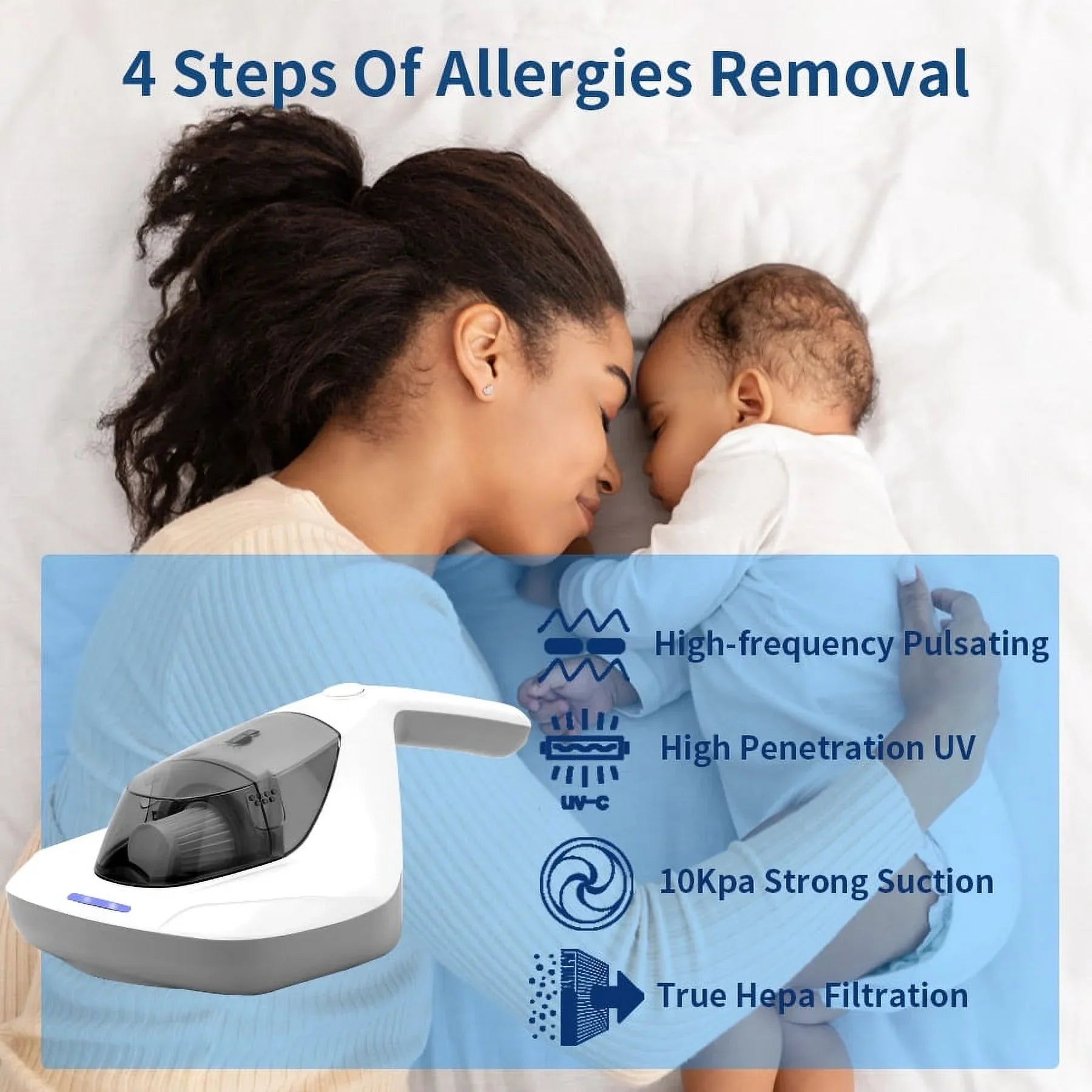 Allergens/Bacteria/Mite Cleaner Allergen with remove Large Handheld HEPA Pad&True Sanitizer Hair/Dust Pulsating Vacuum UV Kills