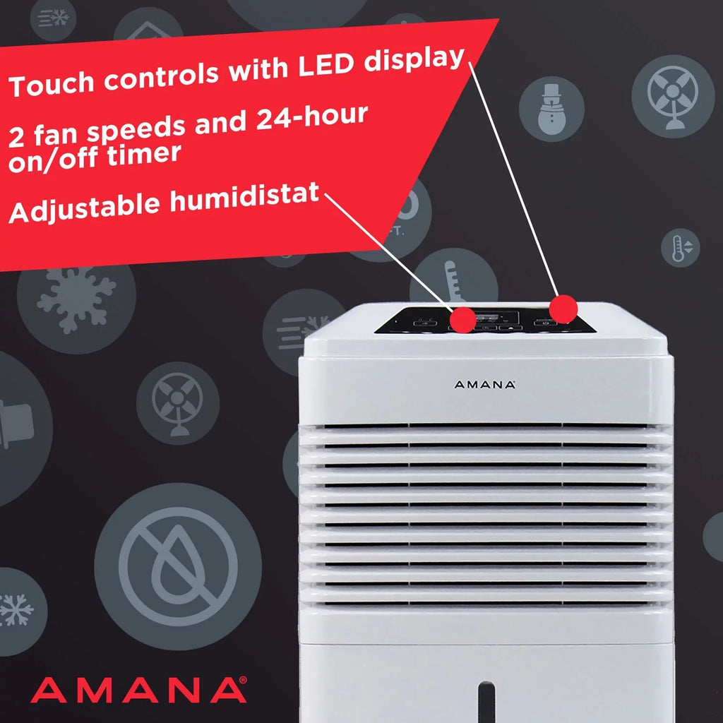(Refurbished) Restored 1,800 Dehumidifier Amana in 48 Humidistat, White Automatic Adjustable Shut-off Ft Sq Pt -