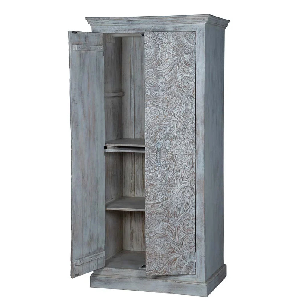 White Chic Carved Shabby Wardrobe Maadze