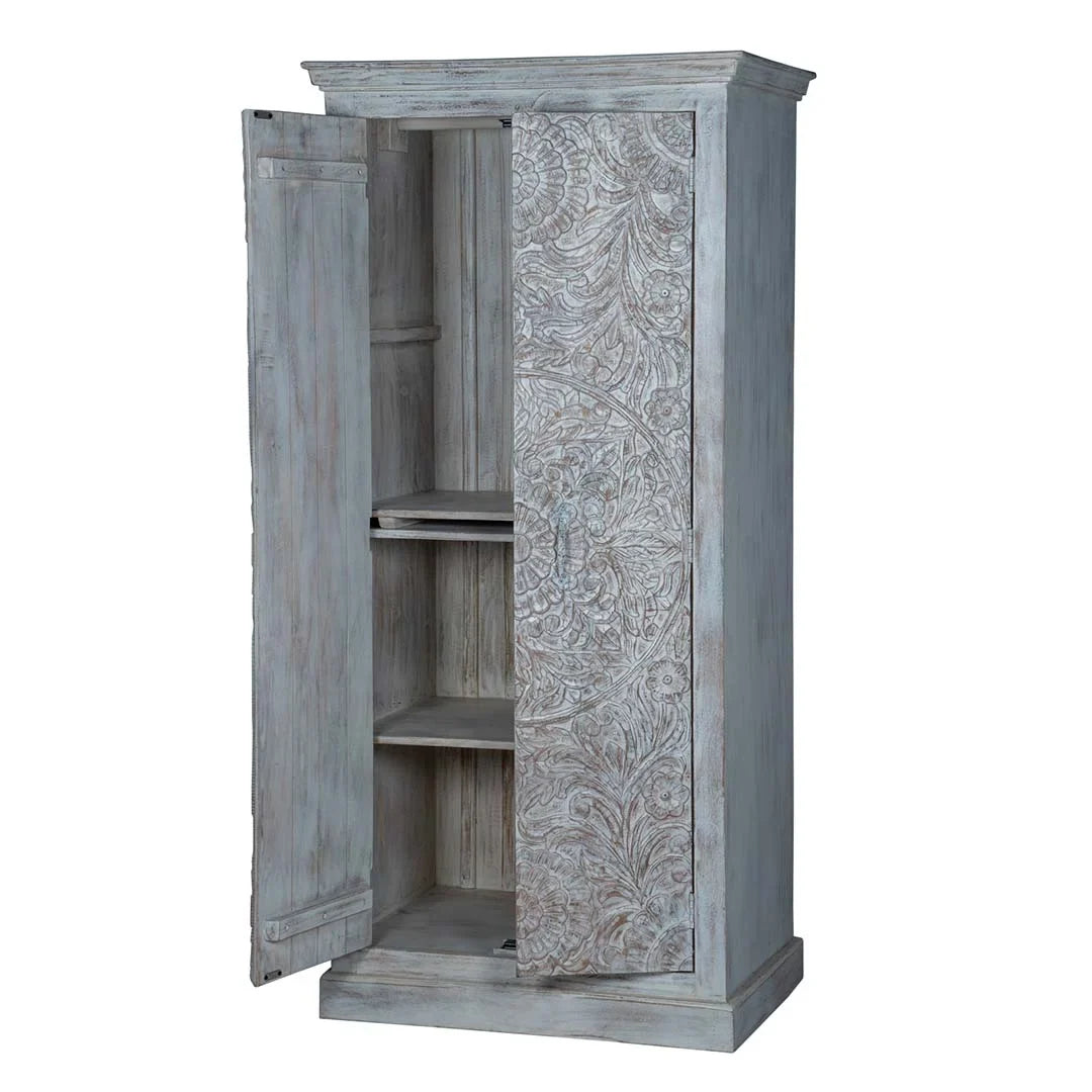 White Chic Carved Shabby Wardrobe Maadze
