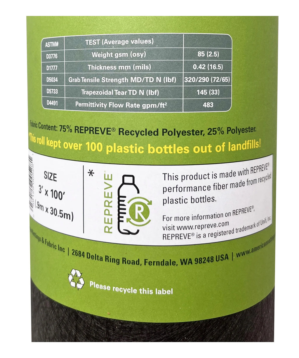Plus Nettings American (Lifetime) REPREVE Contractor Landscape Recycled Fabric 3' x 100' Premium