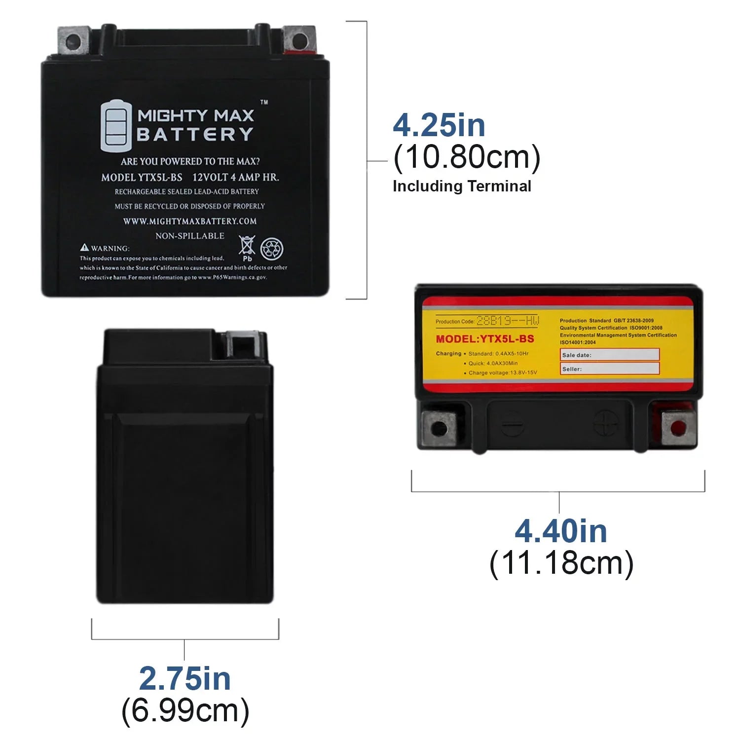 '- 2000 Battery YTX5L-BS 1Amp 12V Kymco 9 50 + Replaces Super Charger