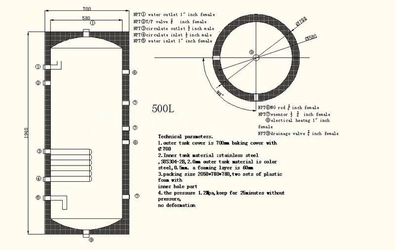 Gallon 132 Single Stainless Water Copper Tank Hot Steel Heat Coil Solar Heater 500 Exchanger Liter
