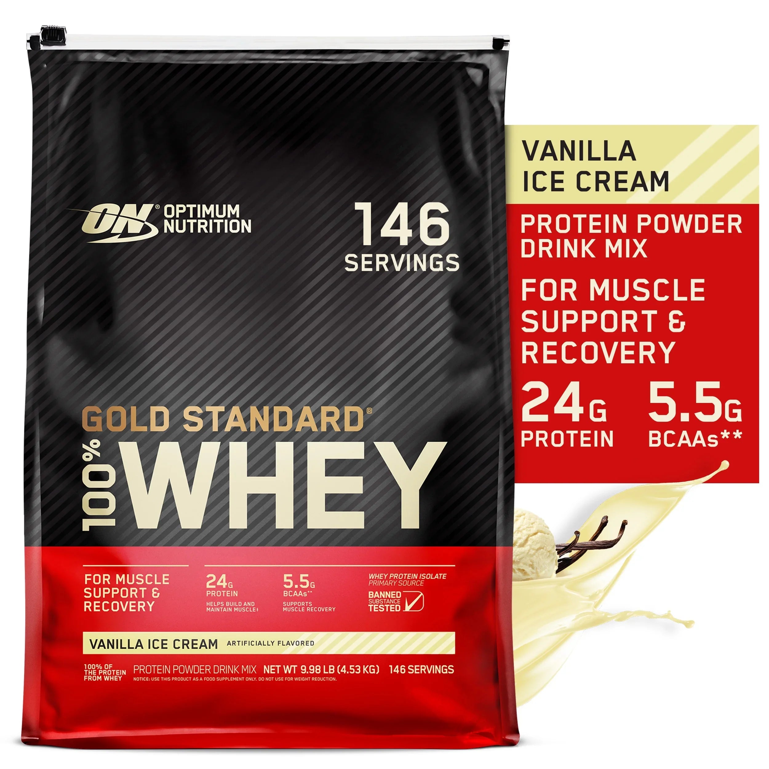 Gold Protein Ice Optimum Cream, Vanilla lb, Nutrition, 9.98 Servings Powder, Whey Standard 100% 146