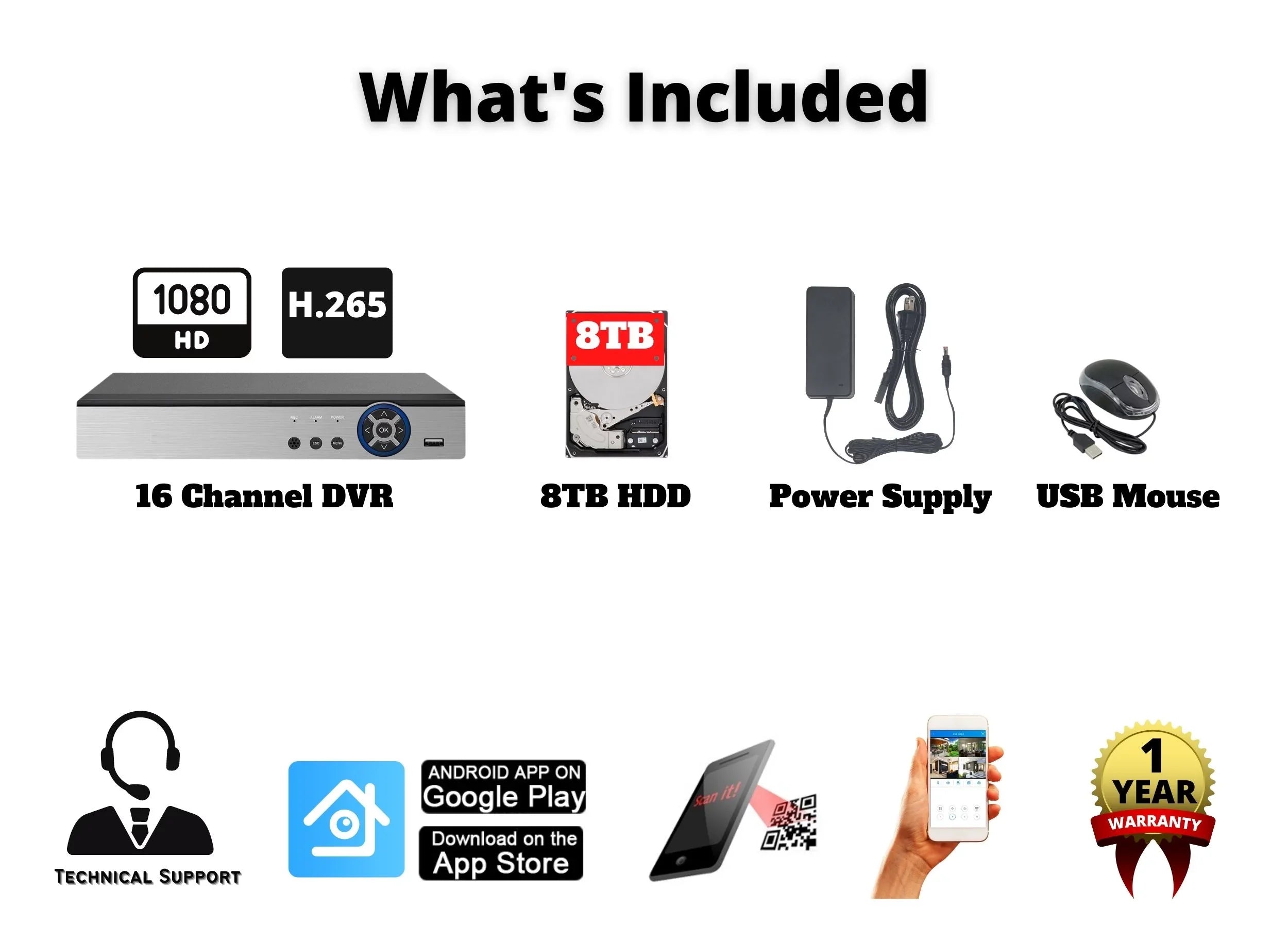 DVR CVI Evertech Compatible HDD Recorder TVI Channel Hybrid with 16 1080P Analog Camera AHD Cameras Security with 8TB