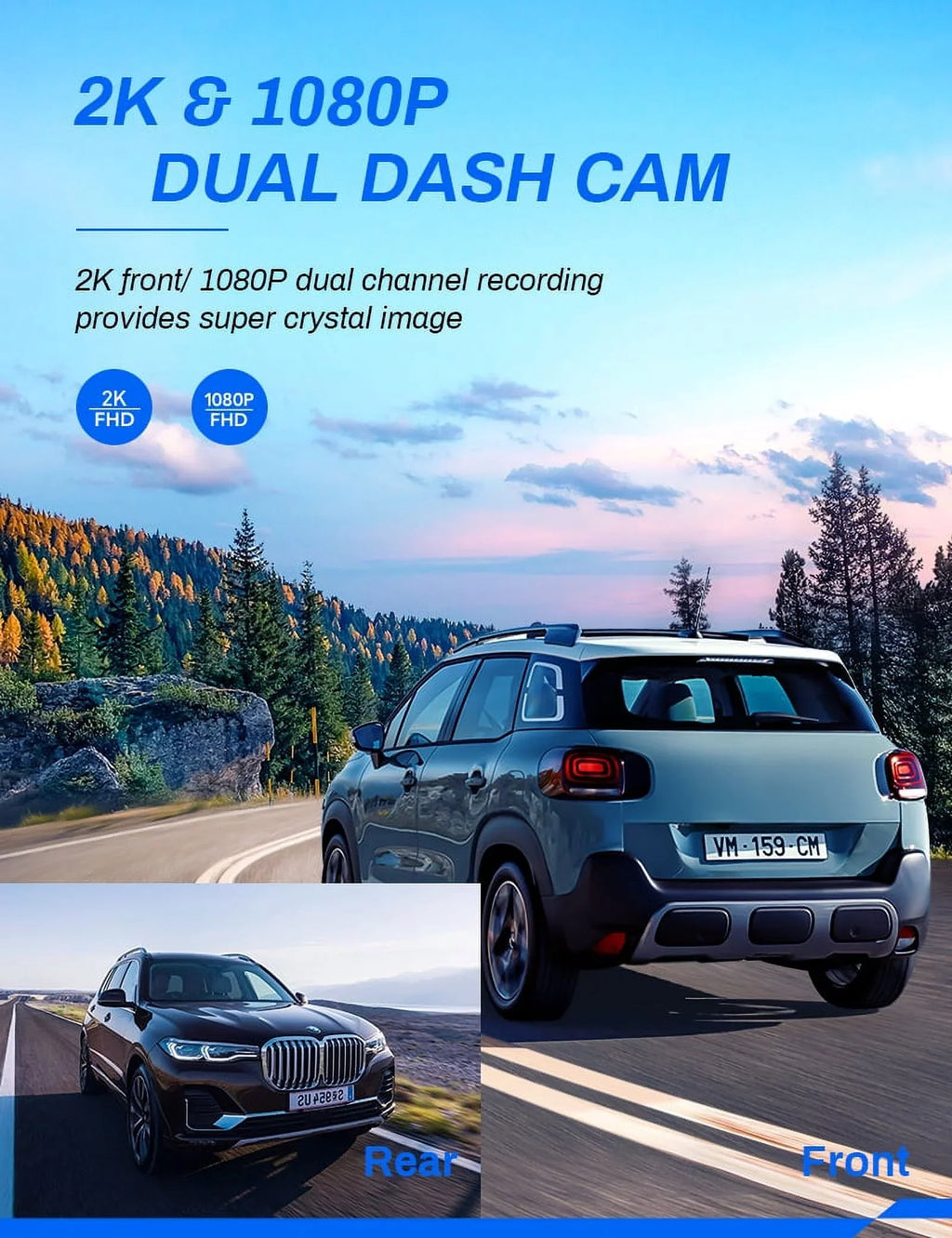 Camera Screen Cam, Crosstour Dash Camera Backup Car GPS IPS Front 170° Recorder 2.5K inch for Cam 3 Dual Dash Cars Dashboard Crosstour and Rear Magnetic