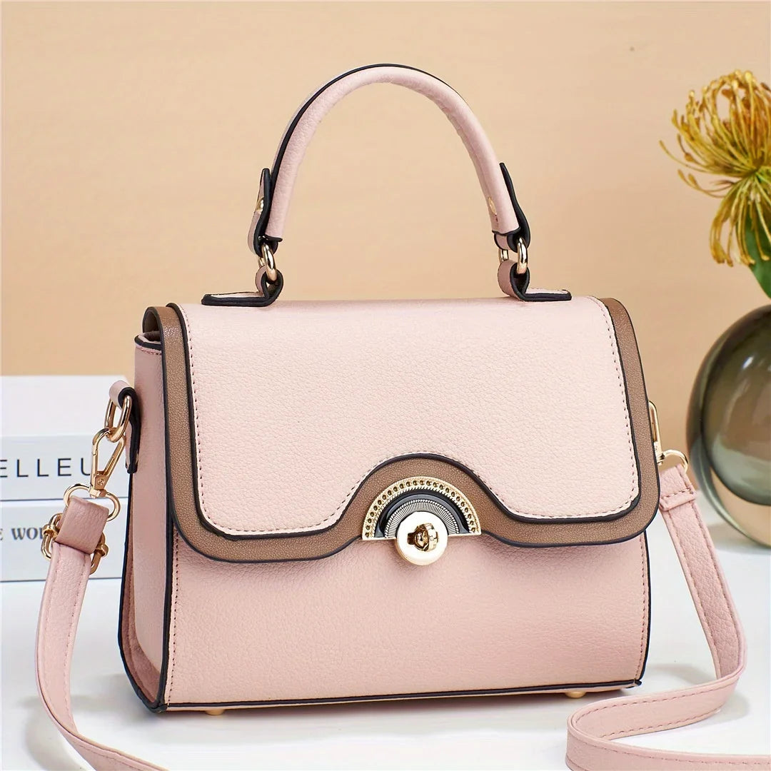 Crossbody Purses Junior Color Trendy Flap Bag, Women's Ontrast Handbags, Lock Square Turn