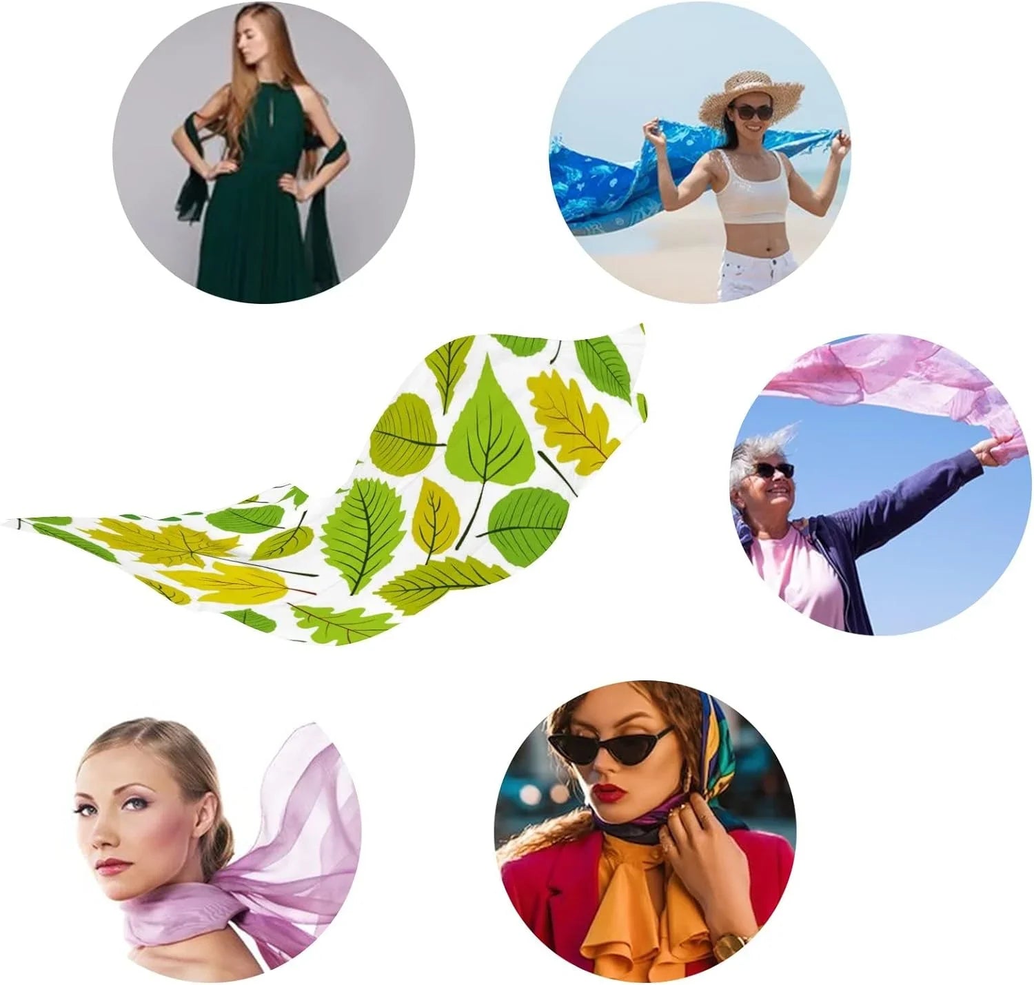 Long Scarf Lightweight Beautiful Natural Girls Silk Leaves Hyjoy Neck Wrap Scarves for Shawl Women
