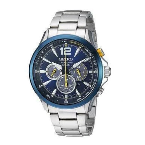 Interchangeable SSC505 Seiko Bracelet Solar Dial Core Blue Watch Chronograph Men's Steel