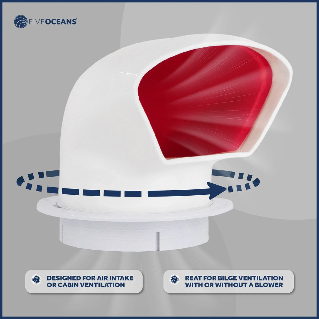 Cabin Profile Cowl Snap-On - Interior, UV-Resistant Vent Intake Pack Deck and 2 FO88-M2 Low Plate or PVC, Red 3-Inch Flexible Oceans Ventilation Five and for Cover, Air with