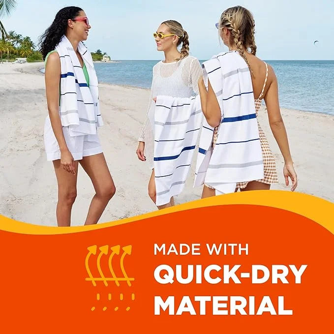 '- Beach Pcs - Kaufman Towels (Navy) GSM Horizontal - - X Luxury Sailor 4 4-Pack Stripes 30in Terry 60in 400 Towels Pool - of Hotel Set