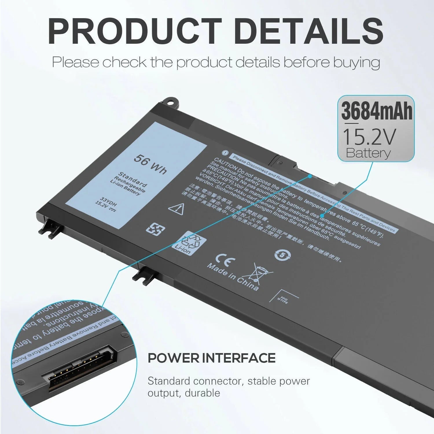 3380 Battery 3480 3590 33YDH For P30E001 3580 3490 Dell Laptop Latitude US W7NKD