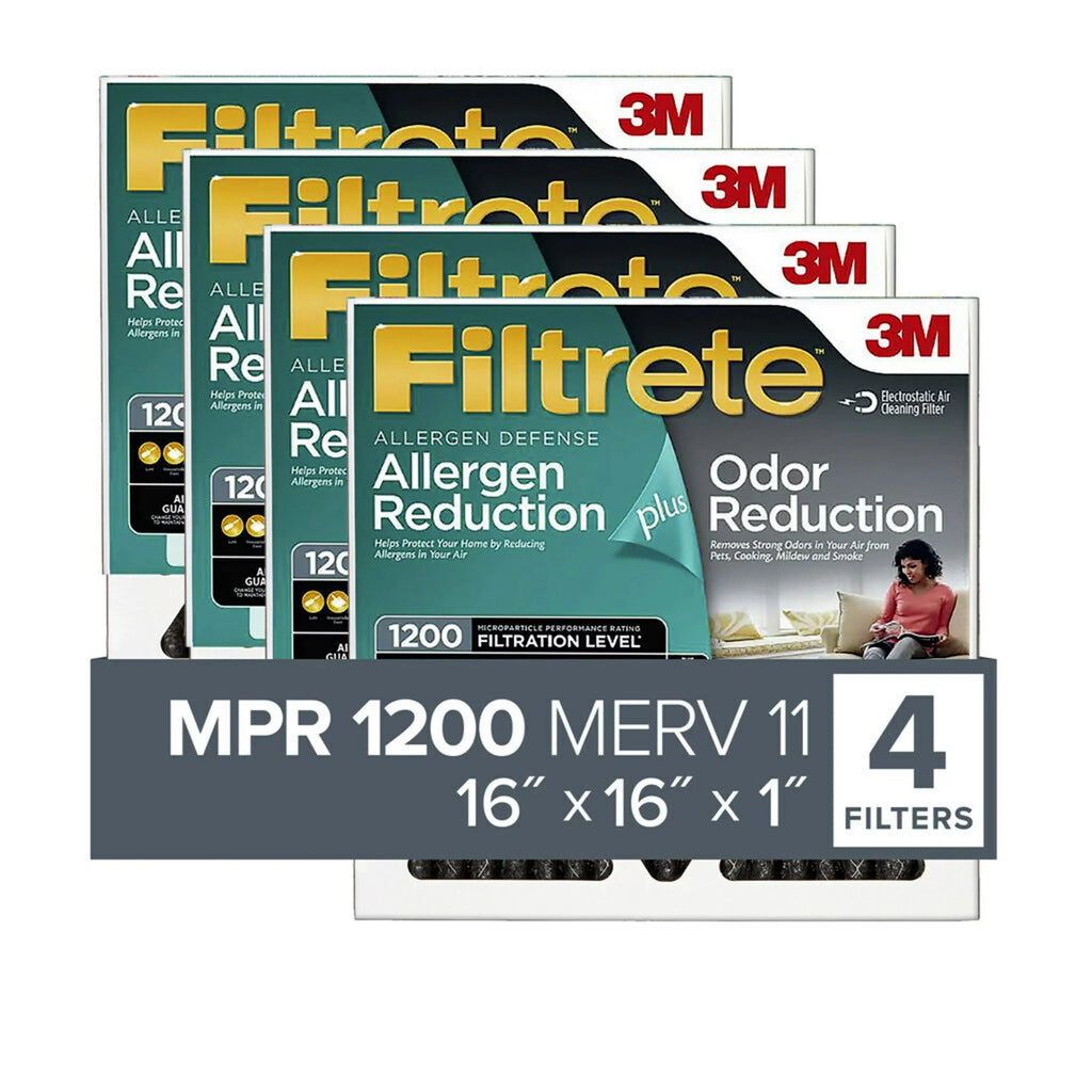 Allergen Filter, 1200 Reduction, MPR 16x16x1 Filtrete 4 Plus Air MERV Filters Odor 11,