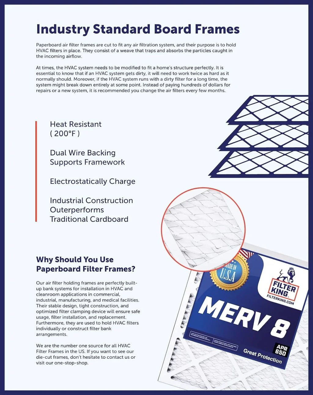 Air Filters 20x20x0.5 Size: A/C 19.5 | Actual HVAC MERV IN Furnace Filter | MADE 19.5 | 4-PACK x 8 USA 0.5" Filter | x Pleated King
