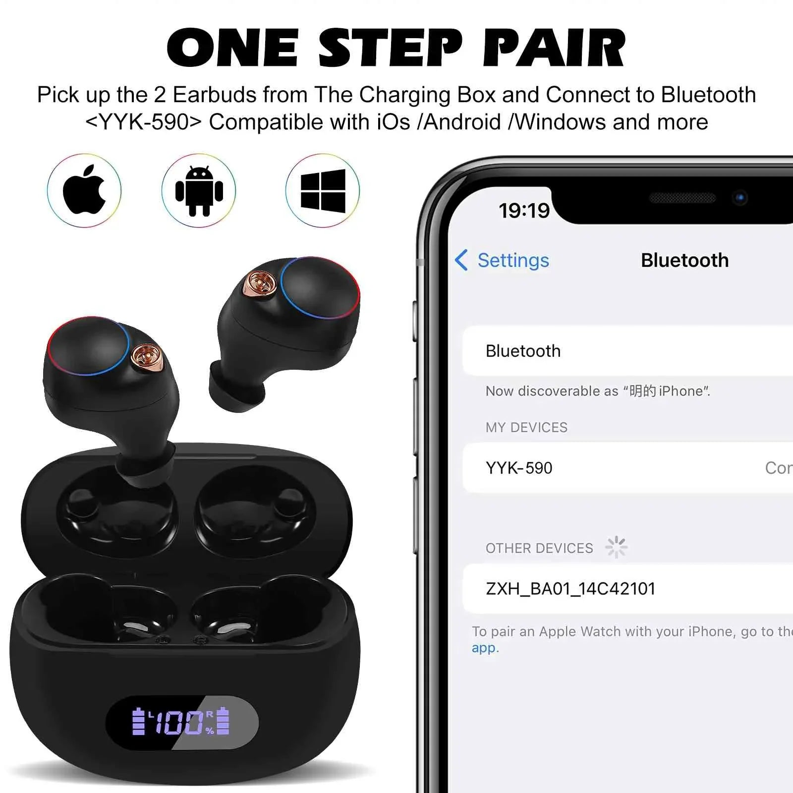 Black, Tab Connect, IPX5 Dual Compatible Bluetooth Connection, UrbanX (3rd Boost Bass Gen) Water Balanced, + with Resistance, 5.2 True M7 Lenovo Charging Bluetooth Earbuds Wireless Case,