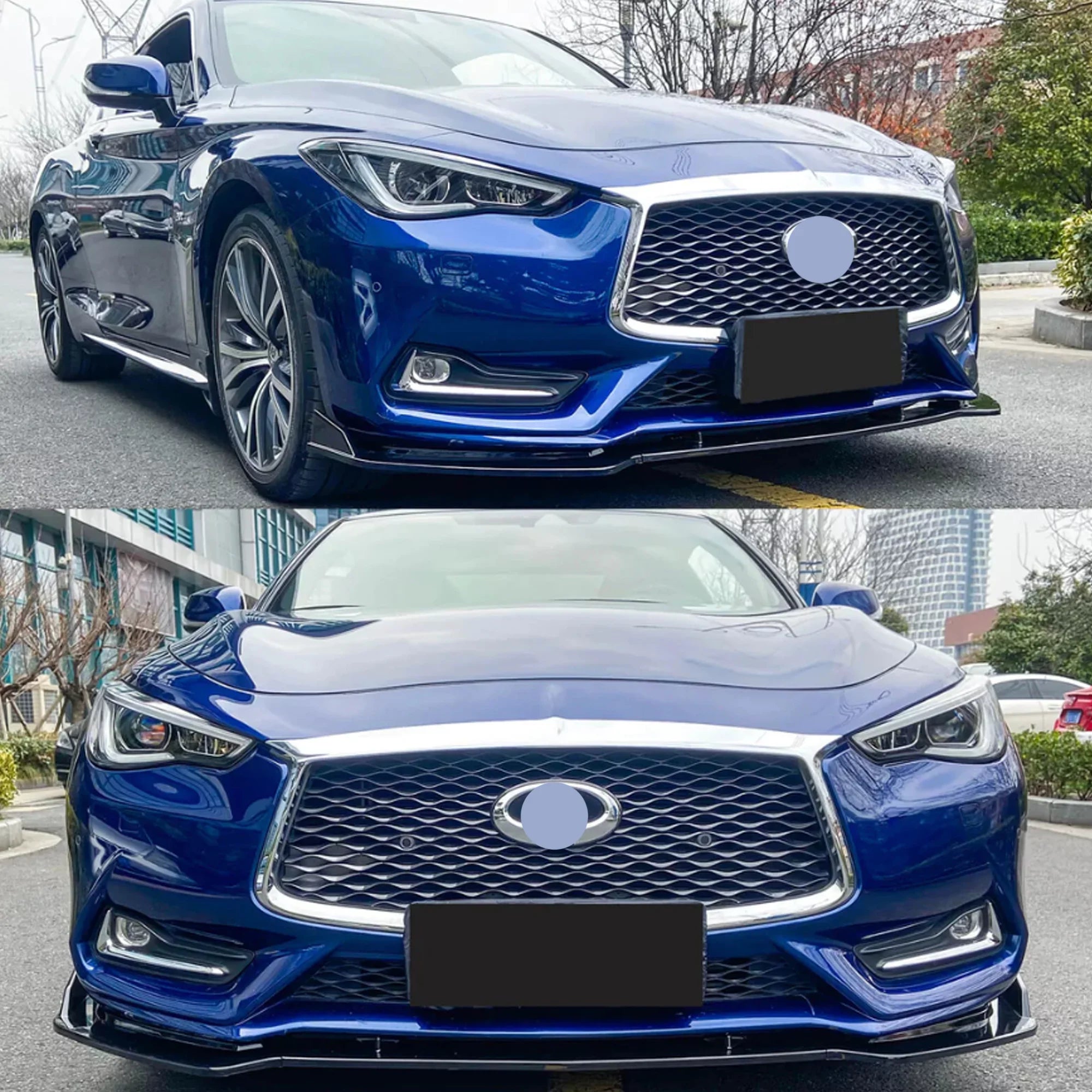 Lip Q60 Infiniti NINTE for Gloss Front 3PCS Bumper Black 2017-2023