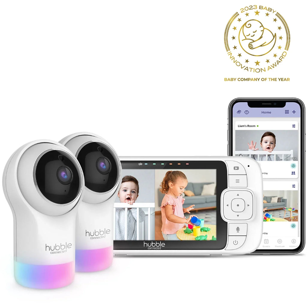 2 HD Connected White Grip with Pal Twin Glow+ in Hubble Cameras, Hubble Nursery Color and Screen,