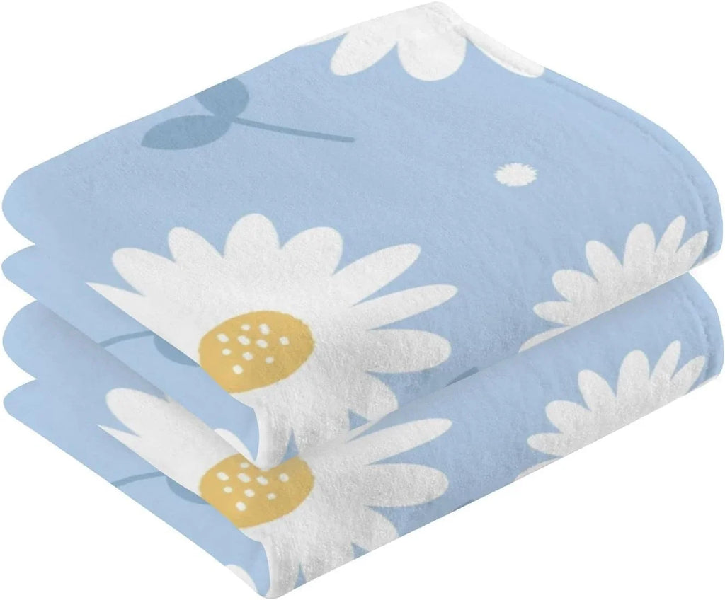 Wellsay 2 Hand Flower Towel Bath Set Pack Cotton Washcloths, Towel- Blue Highly Absorbent Face Quick-Dry Daisy of