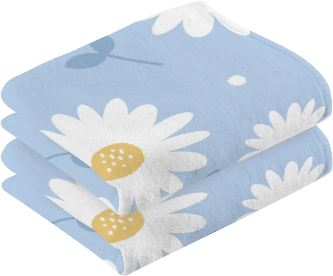Wellsay 2 Hand Flower Towel Bath Set Pack Cotton Washcloths, Towel- Blue Highly Absorbent Face Quick-Dry Daisy of