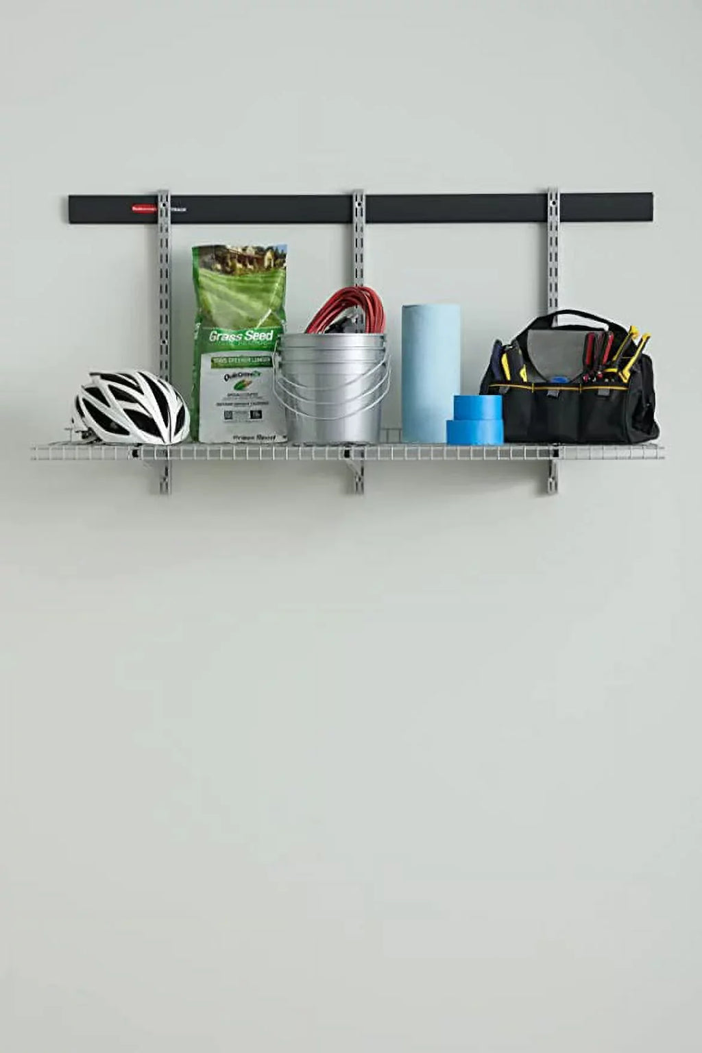 Fast Garage Shelf 9-Piece Storage Kit, Track Rubbermaid Starter Track Wire Steel System