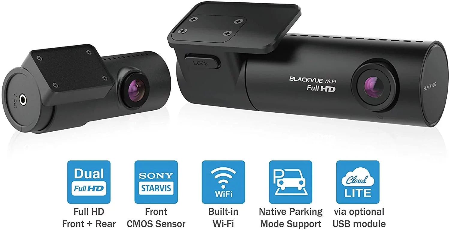 Lens Card Wi-Fi microSD | Full | BlackVue Mode with Parking DR590X-2CH Cloth Dashcam Support 32GB with Hogor HD