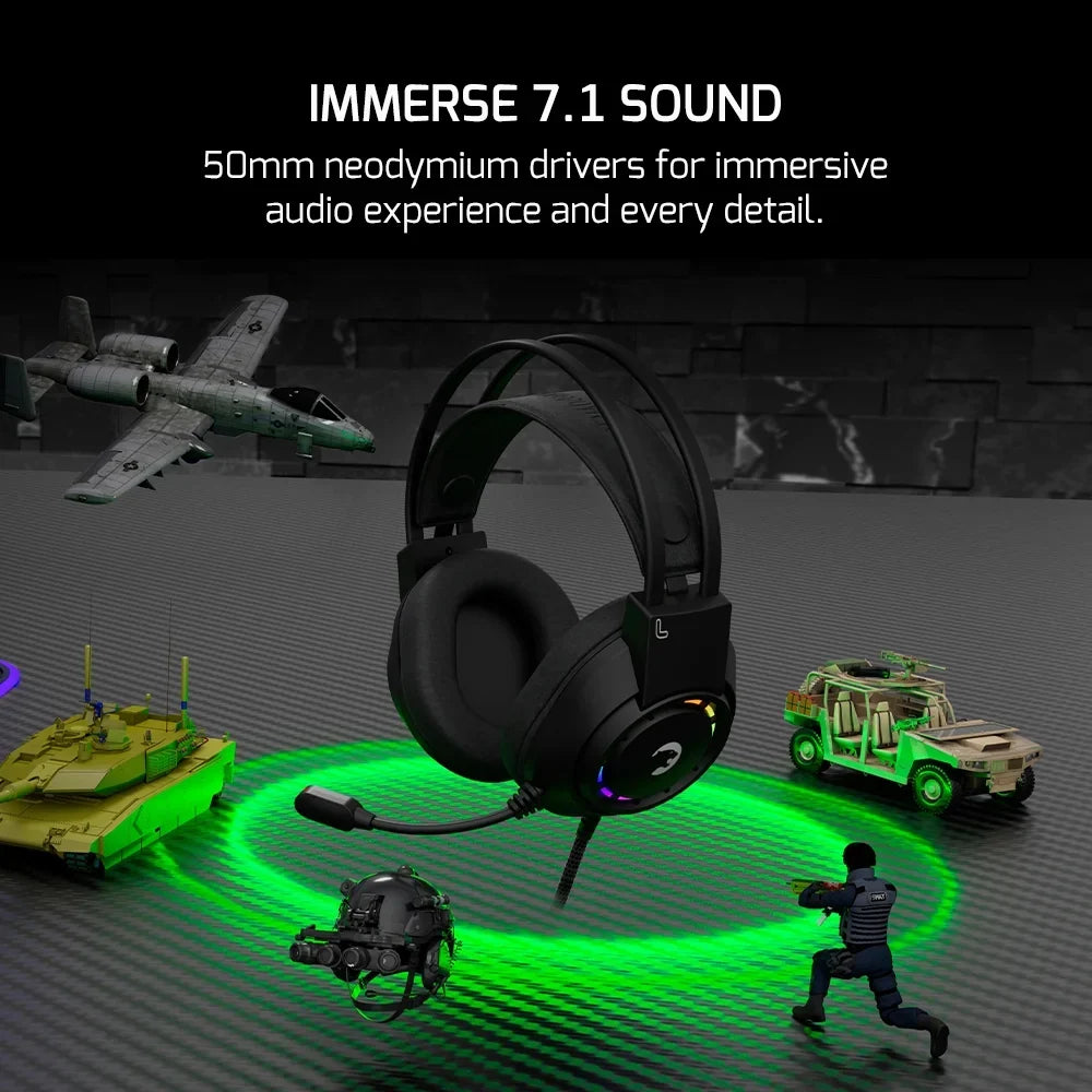 PS5, Playstation, Sound, Drivers, PC, Voldon 7.1 USB with Comfort for Virtual GAMEPOWER Black Wired 360 Design, Noise Gaming PS4, Spatial - Audio, Led Headset Surround 50MM Mic Headphones Cancelling