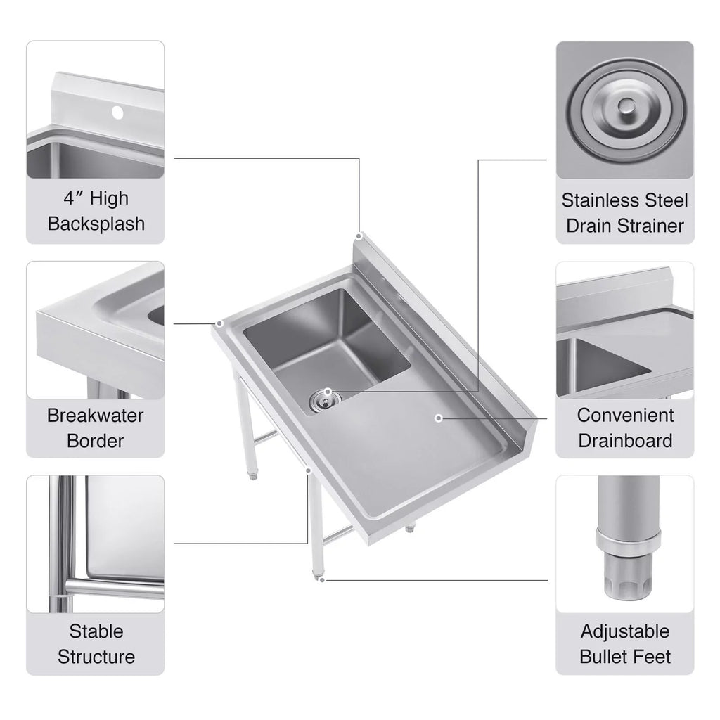 Sink 23.6* Kitchen Stainless Home and Commercial Utility Use Sink Steel 39.3* Drainboard 36.7in for