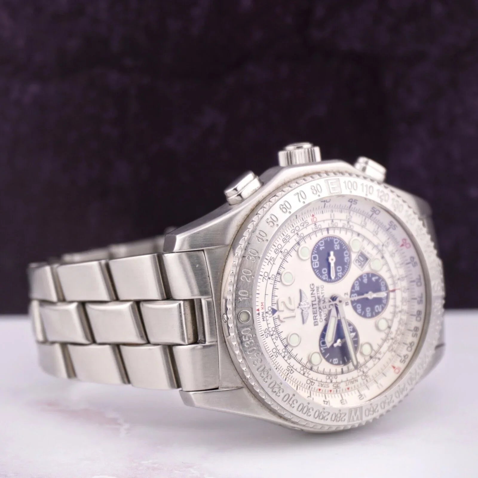 Dial Men's B-2 BREITLING White Watch Steel Automatic Chronograph 44mm A42362