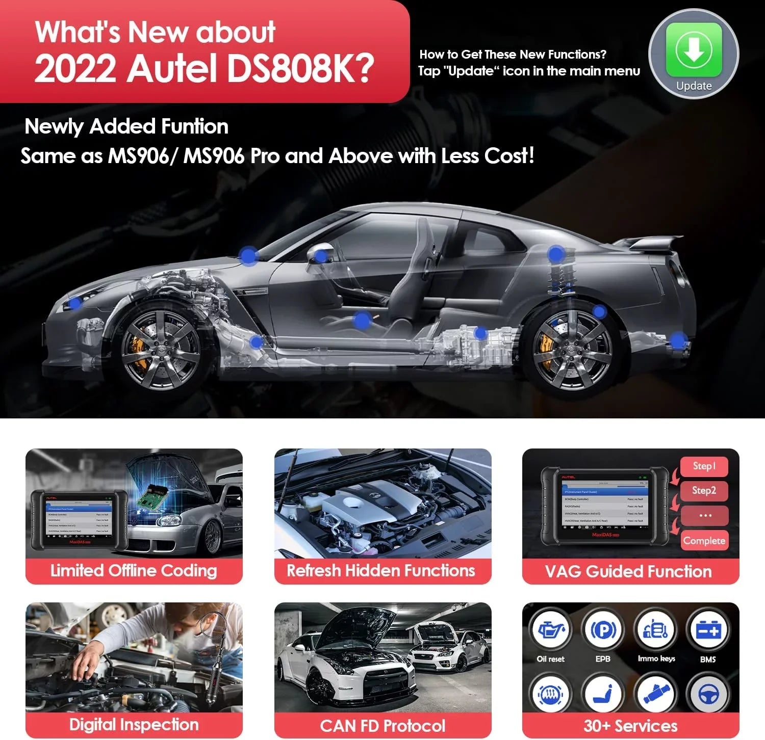 Scan of ECU Coding,ABS Auto Diagnostic Tool, DS808K MP808 DS708 Reset,Upgrade Scanner Bleed, Oil MaxiDAS Autel