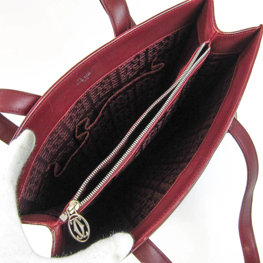 Bag Pre-Owned Tote Cabochon (Good) Cartier Women's Bordeaux Leather
