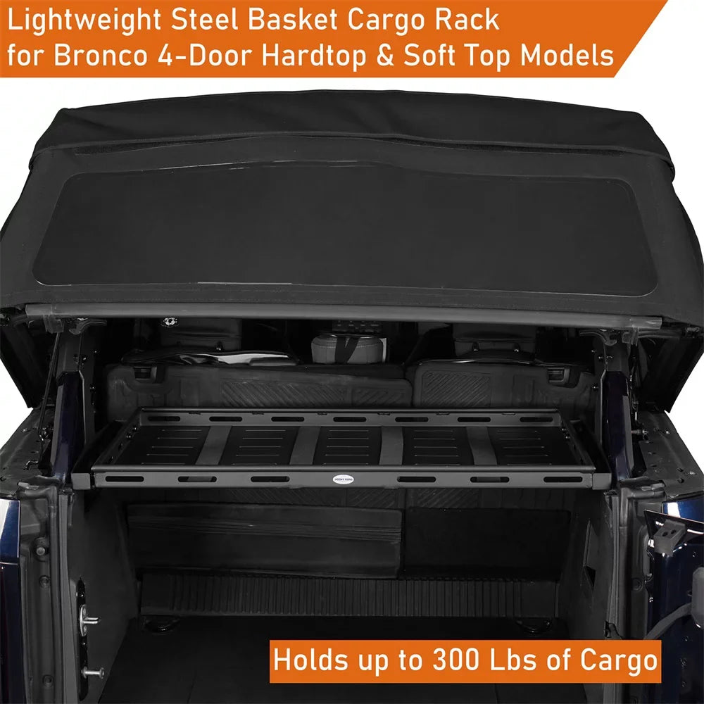 Fit Rack Bronco Basket Box Luggage Rear Black Road Cargo 2021-2023 Ford Hooke 4-Door