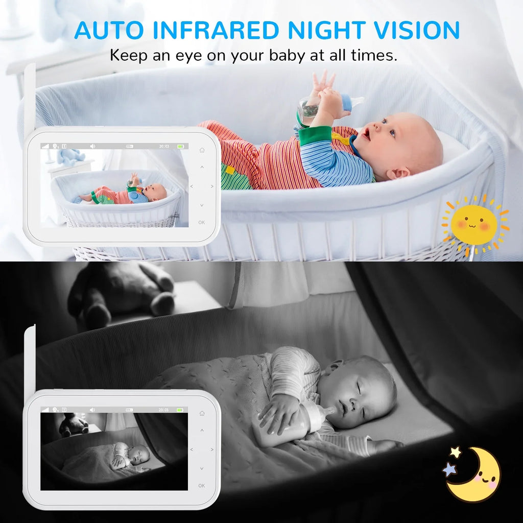 Camera Auto Night & Vision,Tem-Sensor, Monitor Talk, Pan&Tilt&Zoom, with Baby Wifi Febfoxs No 1080P Two-Way 4.3" LCD Audio, Screen
