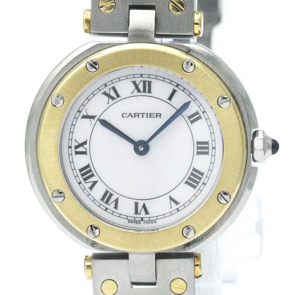 Round Steel Ladies Quartz Santos CARTIER Pre-Owned BF568475 Watch Polished (Good) 18K Gold