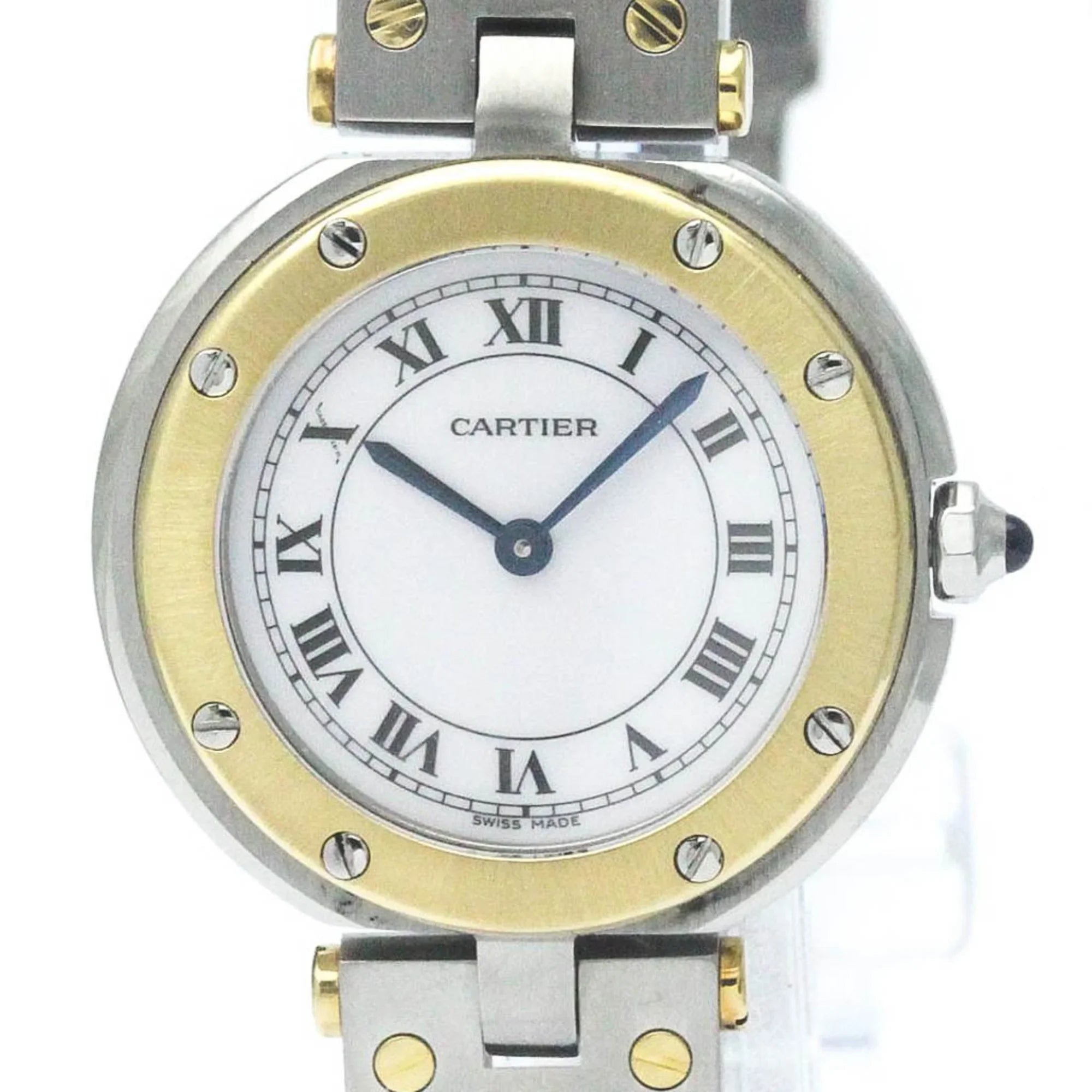 Round Steel Ladies Quartz Santos CARTIER Pre-Owned BF568475 Watch Polished (Good) 18K Gold