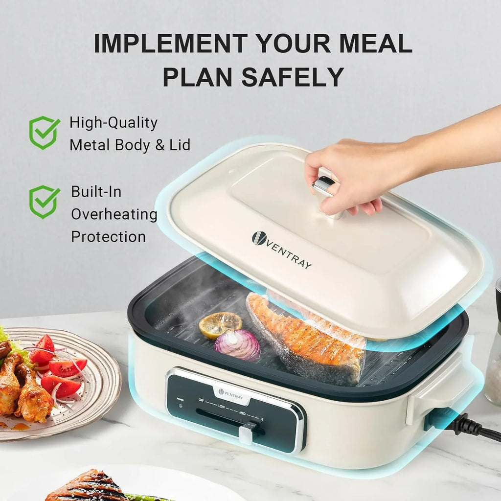 Grill YANPO Lid HotPot, Stir Grilling, Skillets Removable White Dessert, Pot, Paella Set Fry, Pasta Classic Mushroom Griddle BBQ, Indoor Set, Grill 5 Versatile Electric with Plates, for Nonstick
