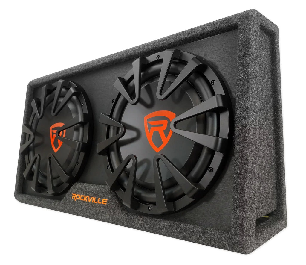 Car RG212CA Kit Vented Powered Rockville 2000w Subwoofer 12 Dual inches Enclosure+Amp