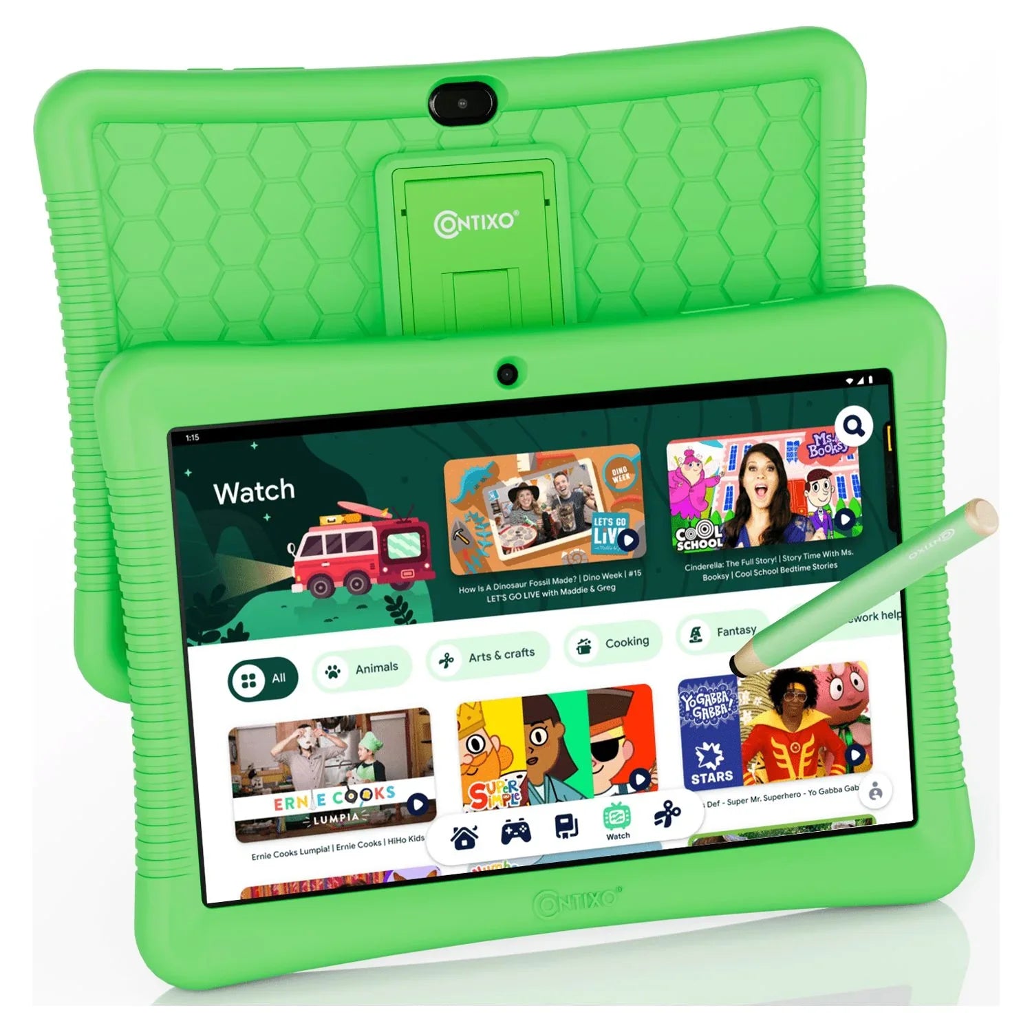 & Disney Storybooks Green & Kids Stickers (Value Smart and - Case Kickstand $400), Contixo 10" Watch Includes Kid-Proof Tablet Stylus, Android Model) Bundle (2023 with 80+ 64GB,