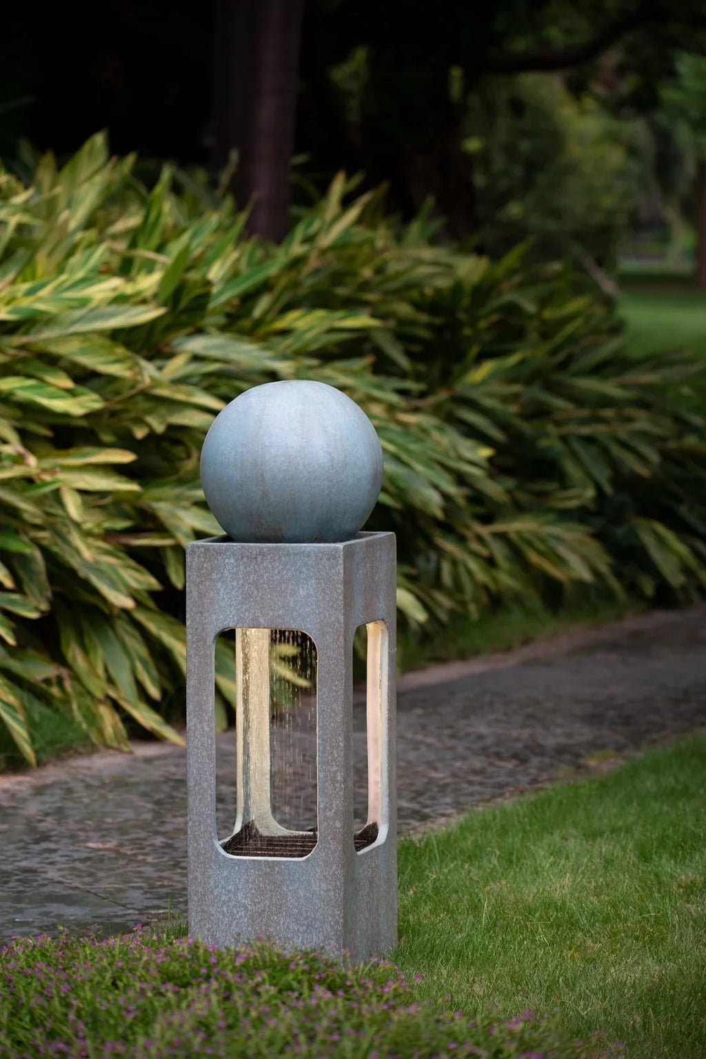 Homiyad with Fountain, Water Water Feature Blue Contemporary Tall Raindrop & Lawn, Light Deck Cement/Concrete Patio Outdoor Sphere Antique Fountain, for Outdoor 13X13X44" Garden,