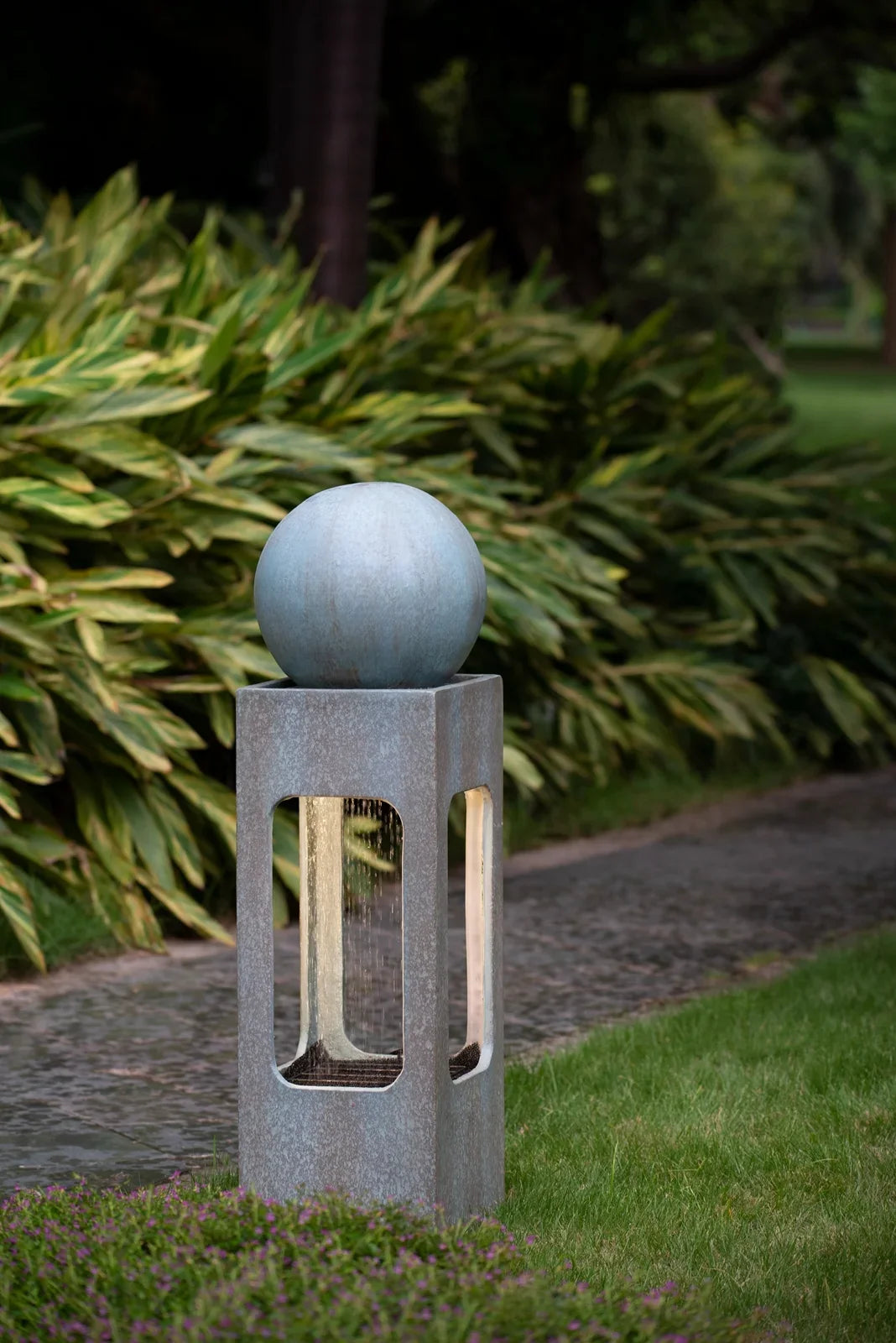 Homiyad with Fountain, Water Water Feature Blue Contemporary Tall Raindrop & Lawn, Light Deck Cement/Concrete Patio Outdoor Sphere Antique Fountain, for Outdoor 13X13X44" Garden,