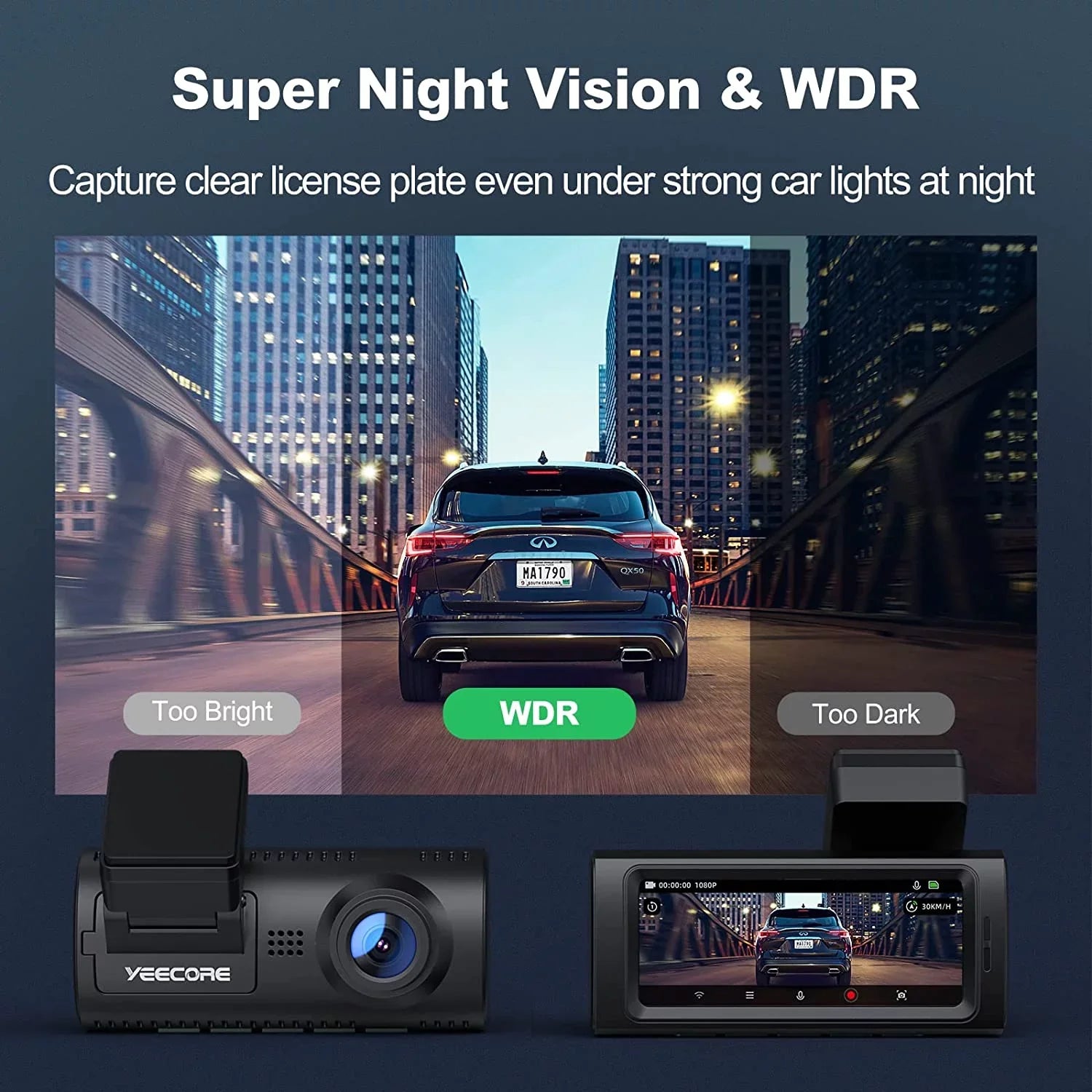 Cars 2.5K+1080P Record Front Dual G-Sensor, Super Parking Camera App Night D32 Mount, for Built-in Yeecore Vision, Dam, Control, Accident GPS, Portable and Dash Magnetic Mode, Cam Rear, Dash Dash WiFi