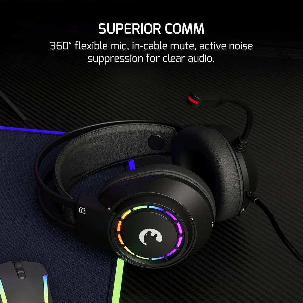 PS5, Playstation, Sound, Drivers, PC, Voldon 7.1 USB with Comfort for Virtual GAMEPOWER Black Wired 360 Design, Noise Gaming PS4, Spatial - Audio, Led Headset Surround 50MM Mic Headphones Cancelling