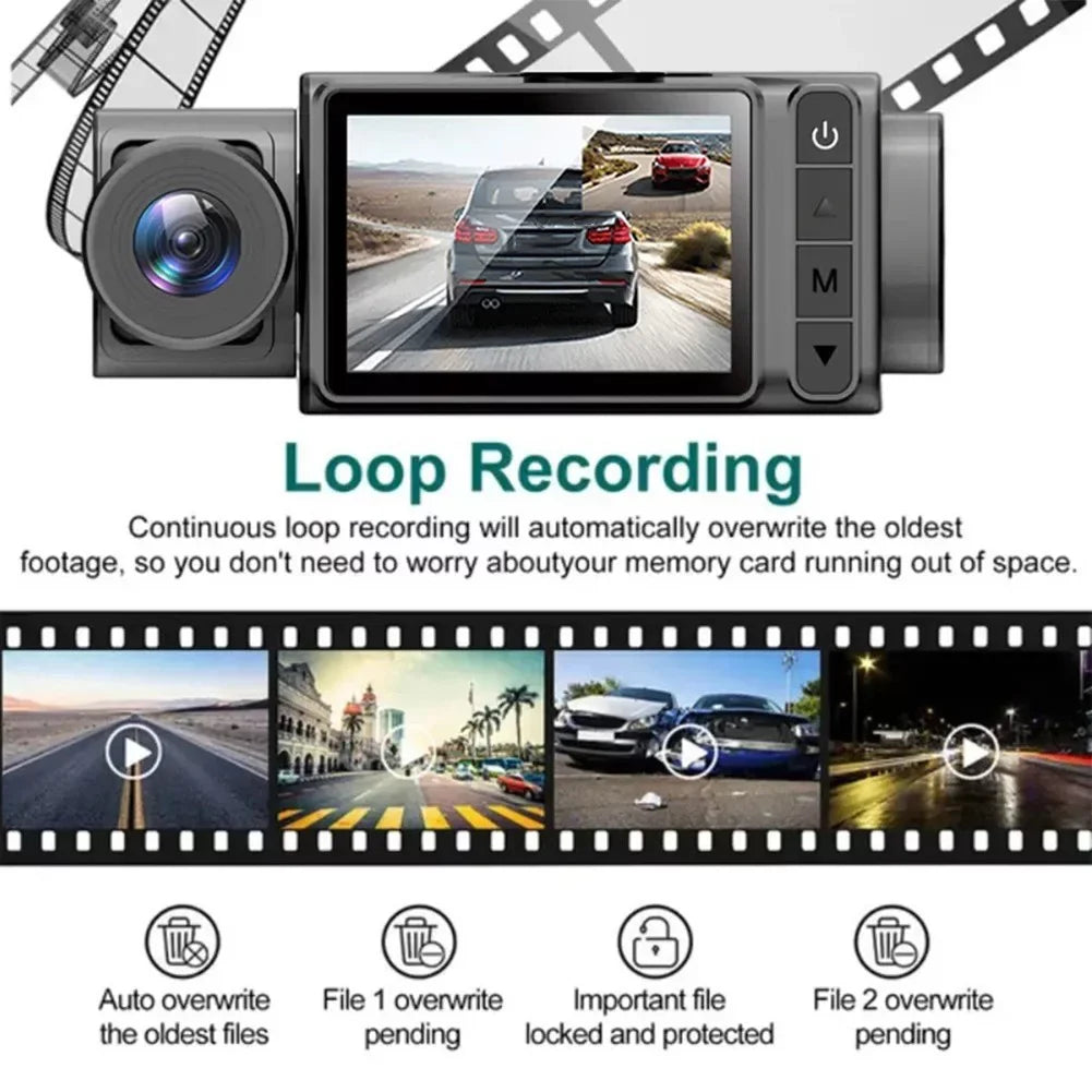 Recorder HD Driving Front 2\\\" Video Camera Dash DVR Lens Car Rear Triple And Cam