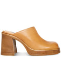 Brown Goring Flirtie Leather MADDEN Platform 1" Womens On Clogs Padded Square 8.5 Block Slip Toe Shoes M STEVE Heel