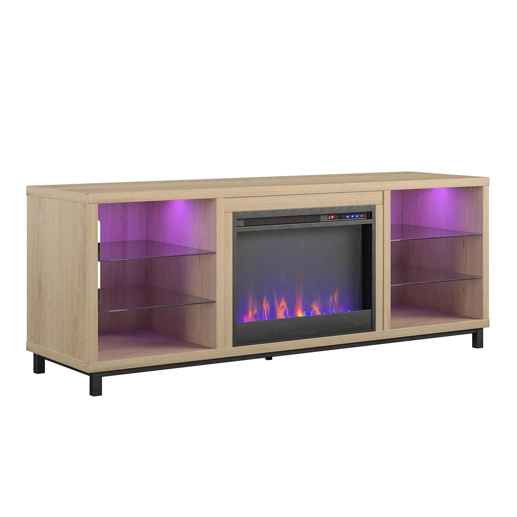 up TV Oak for TVs 70" in Blonde Stand to Deluxe Lumina Ameriwood Fireplace Home