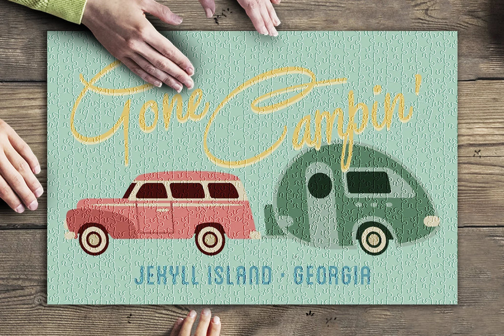 Piece in inches, Premium USA) Island, Trailer, Geometric Jigsaw Georgia, and for Gone (19x27 Made Jekyll Puzzle 500 Family, Campin, Adults
