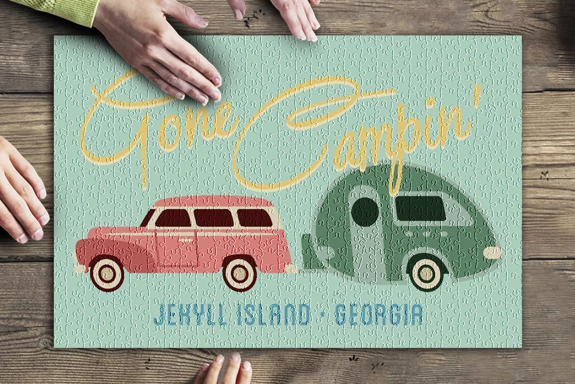Piece in inches, Premium USA) Island, Trailer, Geometric Jigsaw Georgia, and for Gone (19x27 Made Jekyll Puzzle 500 Family, Campin, Adults